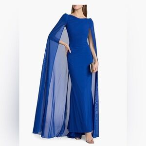 Talbot Runhof Chiffon Cape-Sleeve Sheath Gown
